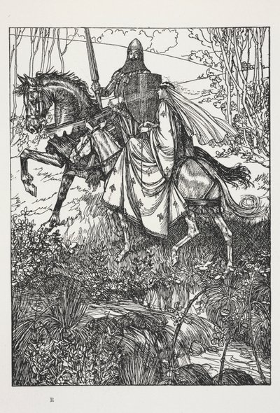 Sir Launcelot och drottning Guinevere, illustration från "A Dream of Fair Women..." av Alfred, Lord Tennyson av Edmund Joseph Sullivan