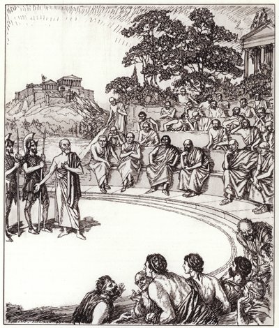 Sokrates inför sina domare (litho) av Edmund Joseph Sullivan