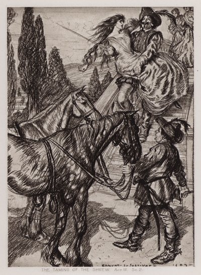The Taming of the Shrew, Akt III, Sc 2 (litho) av Edmund Joseph Sullivan