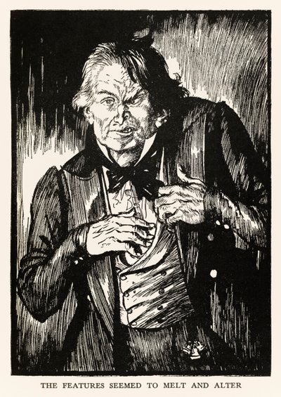Funktionerna verkade smälta och förändras" från "Strange Case of Dr Jekyll and Mr Hyde" av Robert Louis Stevenson (1850-1894) illustrerad av E. J. Sullivan (1869-1933) av Edmund Joseph Sullivan