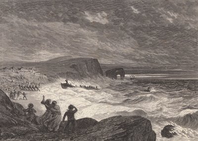 Livbåtens strandning (gravyr) av Edmund Morison (after) Wimperis