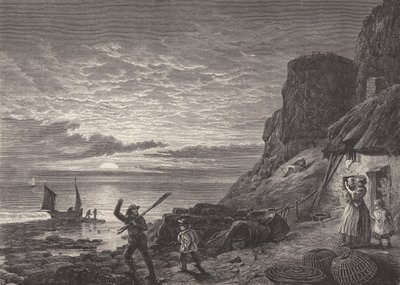 Fiskare far och son tar farväl av sin familj (gravyr) av Edmund Morison (after) Wimperis