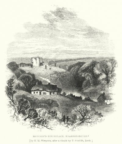 Metcalfs födelseplats, Knaresborough (gravyr) av Edmund Morison (after) Wimperis
