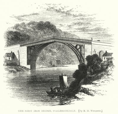 The First Iron Bridge, Coalbrookdale (gravyr) av Edmund Morison (after) Wimperis