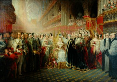 Kröning av drottning Victoria (olja på duk) av Edmund Thomas Parris