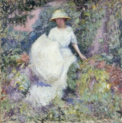Flicka med parasoll (olja på duk) av Edmund William Greacen
