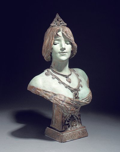 Byst modellerad som Sarah Bernhardt, Exposition Universelle, Paris av Edouard (after) Drouot