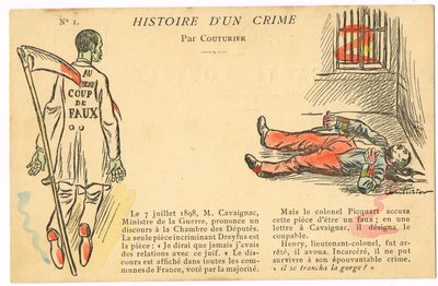 Vykort, satiriskt i färger: Dreyfus-affären - Henry Colonel Illustration av Couturier (1869-1935) av Edouard Couturier