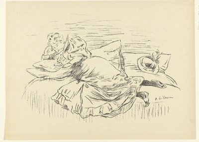 Läsande kvinna liggande på sängen croquis L