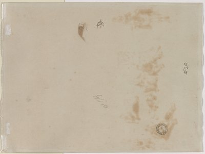 Skiss av en man med upphöjd arm och skiss av en hjälm (verso) av Edouard Detaille