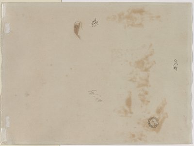 Skiss av en man med upphöjd arm och skiss av en hjälm, 1878. av Jean-Baptiste Edouard Detaille