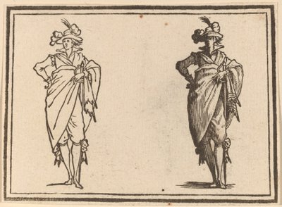 Gentleman sett framifrån med handen på höfterna av Edouard Eckman after Jacques Callot