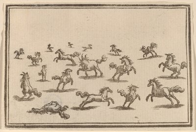 Hästar som springer av Edouard Eckman after Jacques Callot