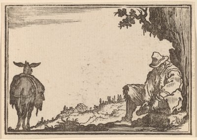 Bonde som tar bort sin sko av Edouard Eckman after Jacques Callot