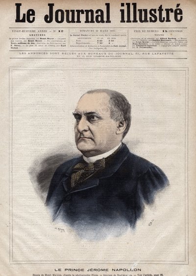 Jerome Bonaparte dit Plon (Plonplon) (1822-1891) (Napoleon-Jerome Bonaparte eller Prins Jerome Napoleon), son till Jerome Bonaparte (1784-1860) - Gravyr av Navellier i "The Illustrous Journal" från 1891 av Edouard Felicien Eugene Navellier