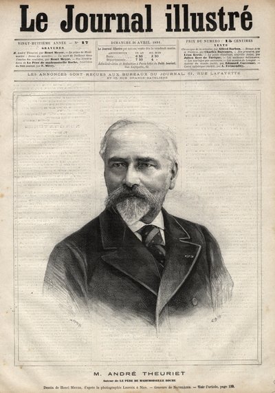 Porträtt av Andre Theuriet (1833-1907), fransk romanförfattare, poet och akademiker - Gravyr av Navellier i "Le journal illustrious"" från 1891 av Edouard Felicien Eugene Navellier