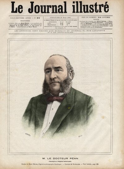 Porträtt av Jules Emile (Jules-Emile) Pean (1830-1898), fransk kirurg - Gravyr av Navellier i "The Illustrous Diary" från 1892 av Edouard Felicien Eugene Navellier