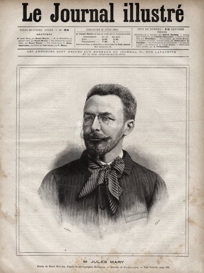 Porträtt av Jules Mary (1851-1922), fransk författare - Gravyr av Navellier i "The Illustrous Journal" från 1891 av Edouard Felicien Eugene Navellier