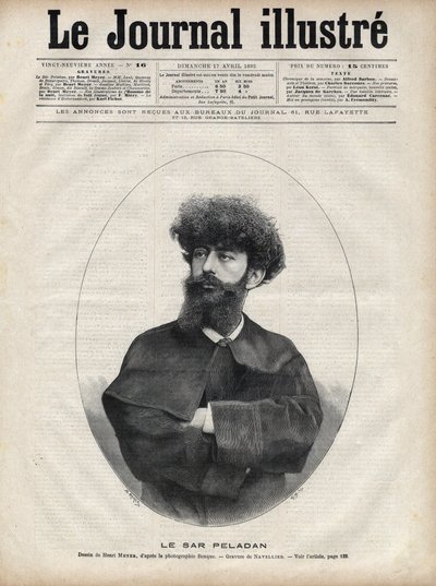 Sar Merodack Josephin Peladan, pseudonym för Josephin Peladan (1858-1918) fransk författare och ockultist - Gravyr av Navellier i "The Illustrous Journal" från 1892 av Edouard Felicien Eugene Navellier