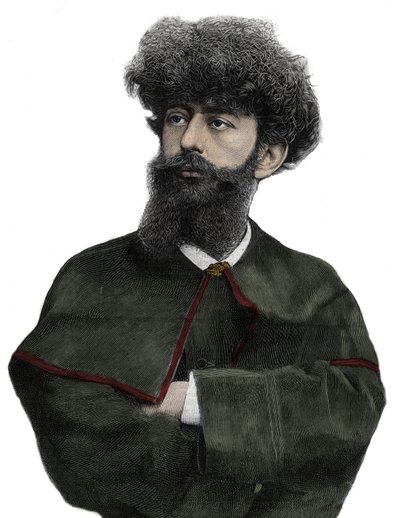 Sar Merodack Josephin Peladan, pseudonym för Josephin Peladan (1858-1918) fransk författare och ockultist - Gravyr av Navellier i "The Illustrous Journal" från 1892 av Edouard Felicien Eugene Navellier