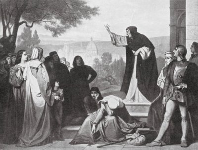 Savonarola predikar (litografi) av Edouard Jean Conrad (after) Hamman