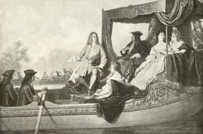 Händels River Concert för George I (gravyr) av Edouard Jean Conrad Hamman