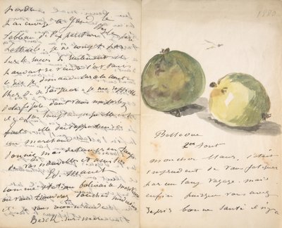 Ett brev till Eugène Maus, dekorerat med två äpplen, 2 augusti 1880. av Édouard Manet