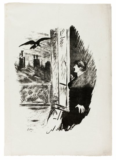 Vid fönstret ("Öppna här slängde jag luckan..."), från The Raven (Le Corbeau) av Édouard Manet