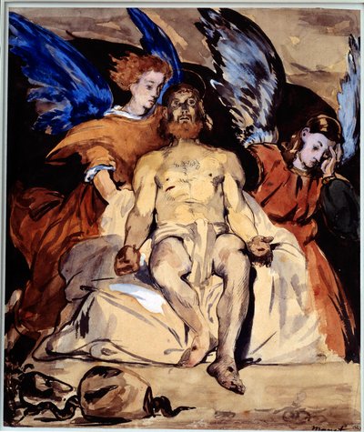 Kristus med änglar Akvarell, gouache och bläck av Kina av Edouard Manet (1832-1883) 1864 Sön. 0,32x0,27 m Paris, musee d