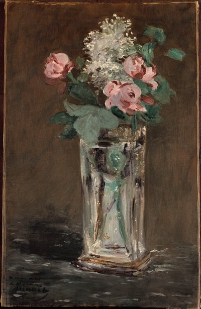 Blommor i en kristallvas (olja på duk) av Édouard Manet