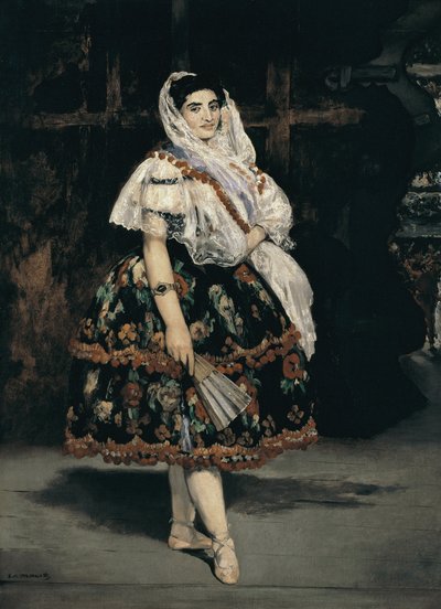 Hellängdsporträtt av Lola de Valencia - olja på duk av Édouard Manet
