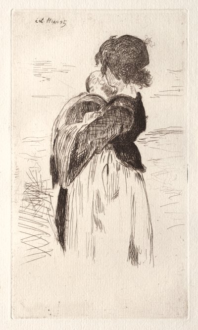 Den lilla flickan håller en baby av Édouard Manet