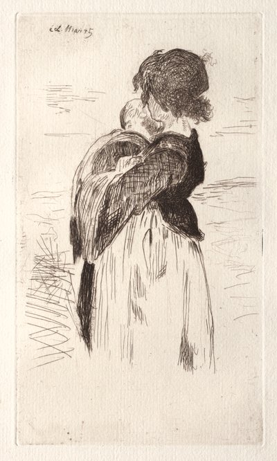 Den lilla flickan håller en baby. av Édouard Manet
