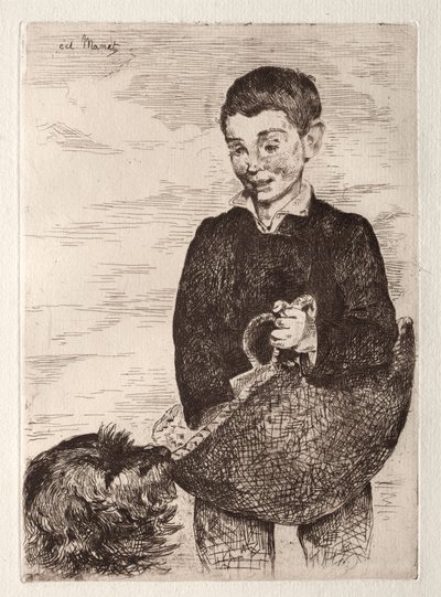 Ungen med hunden, med shoppingväskan av Édouard Manet