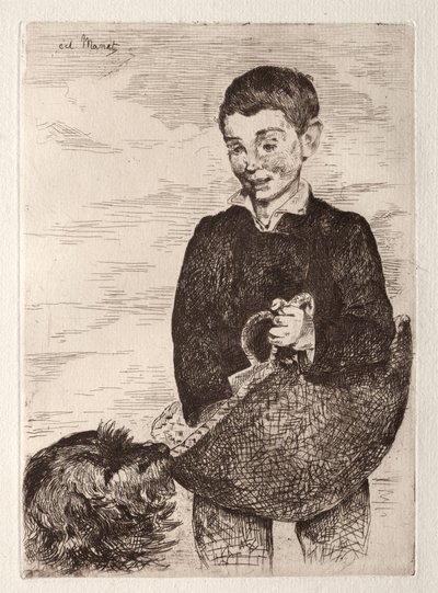 Ungen med hunden, med shoppingväskan. av Édouard Manet