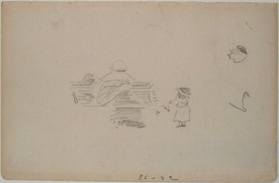 Manet - Skiss av en kvinna som sitter på en bänk och ett barn som står bredvid (blad ur en skissbok), ca 1864-1868 av Édouard Manet