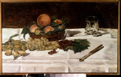 Stilleben, frukter på ett bord Målning av Edouard Manet (1832-1883) 1864 Sön. 0,45x0,73 m Paris, musee d