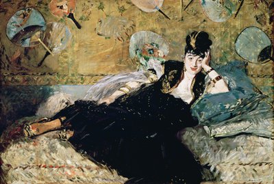 The Lady with Fans, Portrait of Nina de Callias (1844-84) c.1873-74 (olja på duk) av Édouard Manet