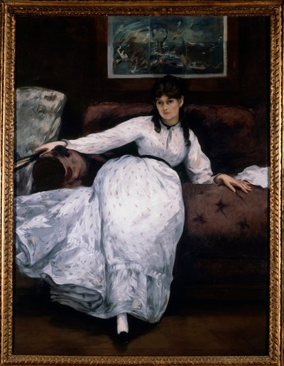 Resten (Porträtt av den kvinnliga målaren Berthe Morisot på en soffa) Målning av Edouard Manet (1832-1883) 1870 Providence. Konstmuseet av Édouard Manet