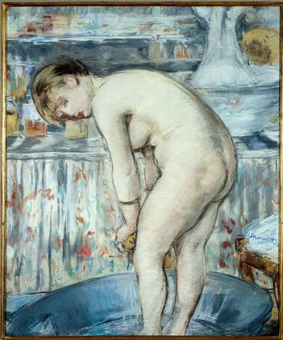 Badkaret eller Kvinnan i ett badkar. En kvinna med fötterna i ett handfat gör sin toalett. Pastellmålning av Edouard Manet (1832-1883) Dim 0,54 x 0,45 av Édouard Manet