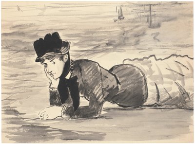 Kvinna som ligger på stranden. Annabel Lee av Édouard Manet
