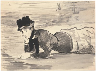 Kvinna som ligger på stranden. Annabel Lee, ca 1881 av Édouard Manet