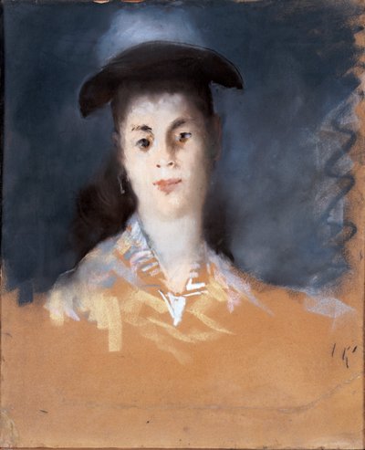 Kvinna med hatt av sidentyll av Édouard Manet