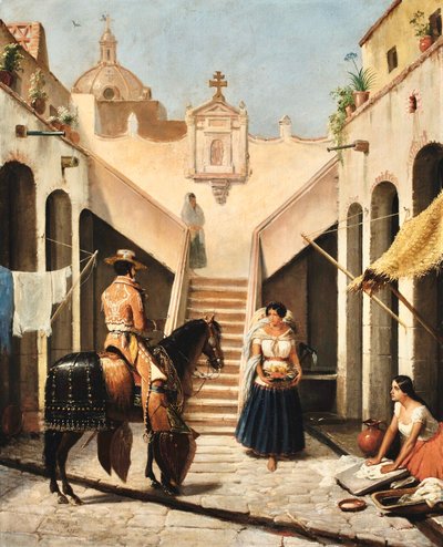 Chinaco och Indian på den mexikanska innergården av Edouard Pingret