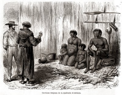 Kristen evangelisation av en familj av Yahuas Orejones-indianer i Peru av Edouard Riou