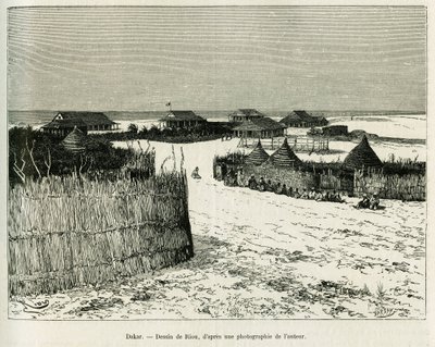 Dakar. Gravyr av Riou för att illustrera berättelsen Voyage a la Plata, tre månaders semester av Emile Blaireaux 1886, i tour du monde 1887, under ledning av Edouard Charton (1807-1890), Hachette, Paris. av Edouard Riou