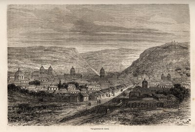 Allmän bild av Cusco eller Cusco, Inkas tidigare huvudstad, teckning av Riou, för att illustrera Paul Marcoys resa genom Sydamerika från 1848 till 1860. Gravyr i "" Le tour du monde"", redigerad av Edouard Charton av Edouard Riou