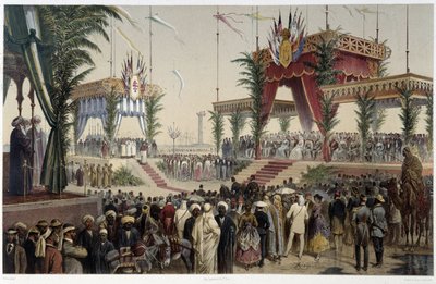 La Tribune des suvereigns i "" Invigning av Suezkanalen av G. Nicole. 1869 av Edouard Riou