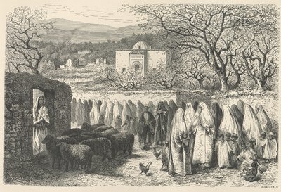 Marabout och procession: Tlemcen, graverad av Henri Theophile Hildibrand (1824-97) av Edouard Riou