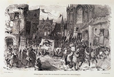 Philippe Auguste (Philippe-Auguste) ville erbjuda parisarna spektaklet av en triumferande start. sd. 1100-talet av Edouard Riou